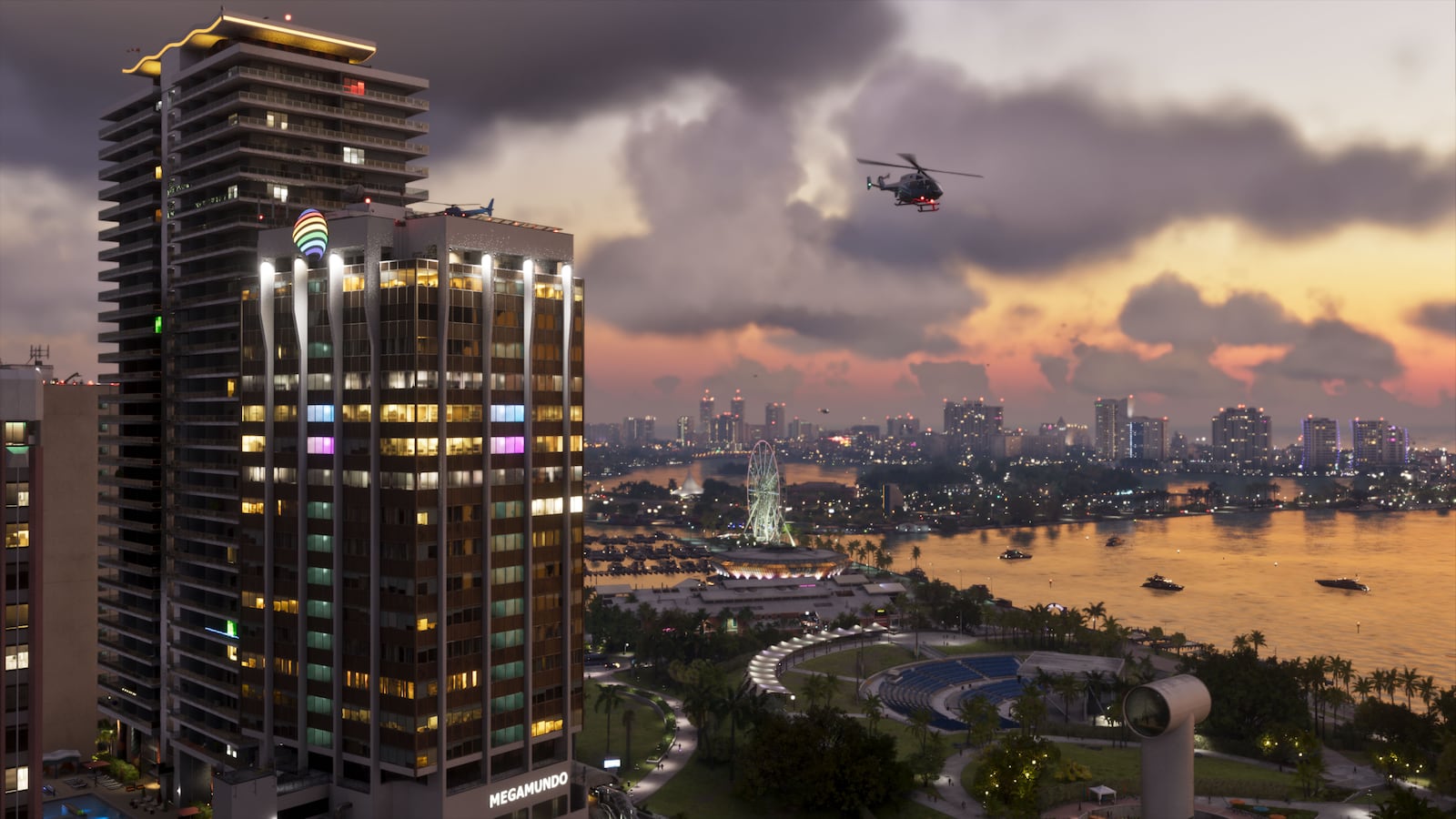 Official screenshot of the Vice City skyline and waterfront